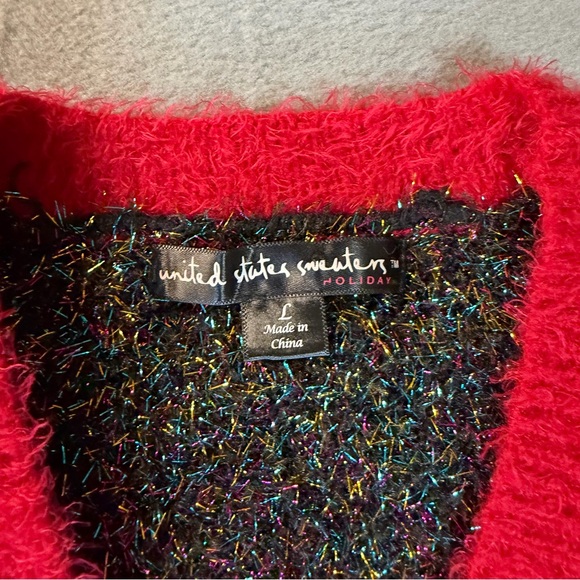 Christmas Sweater Ugly Festive Cardigan Tinsel Knit Vest L Grandmacore Xmas - Picture 3 of 10